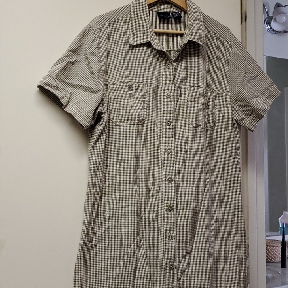 Sage Green Gingham Button Front Dress